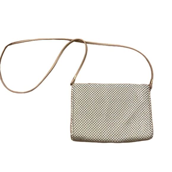 Whiting & Davis Vintage Cream Chainmail Mesh Enamel Crossbody Bag Purse - Picture 2 of 14